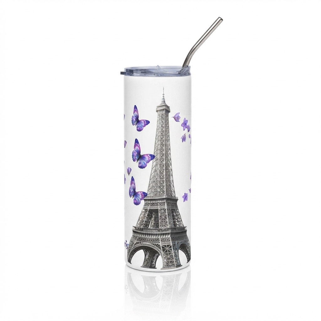 tsgabrielle® • Paris - Torre Eiffel • Copo Térmico • Aço Inoxidável • Branco • 20 oz