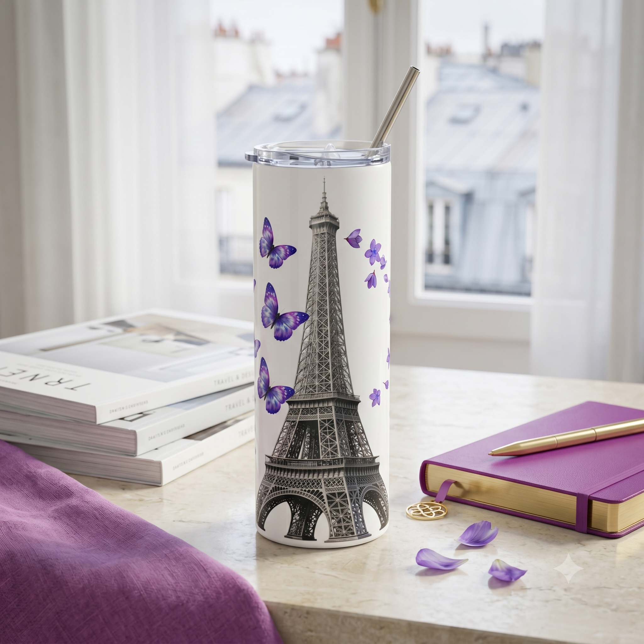 tsgabrielle® • Paris - Torre Eiffel • Copo Térmico • Aço Inoxidável • Branco • 20 oz - View 9