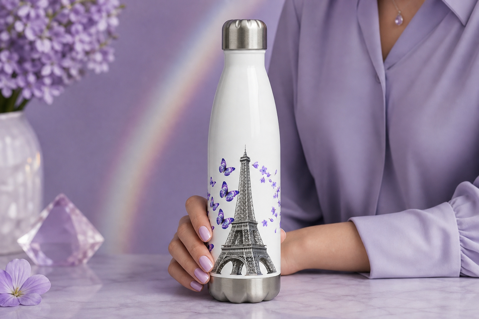 tsgabrielle® • Paris - La Torre Eiffel • Garrafa de Água • Branco • Aço Inoxidável • 17 oz - View 14